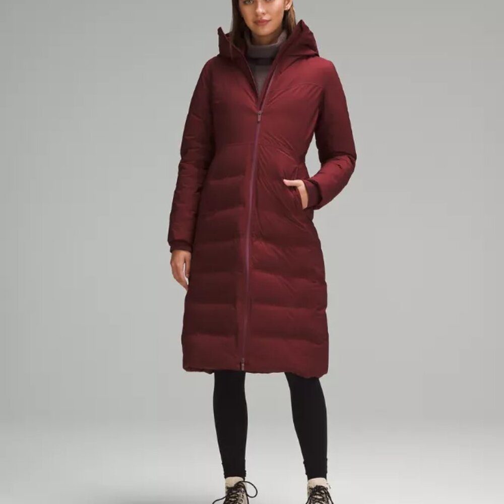 Lululemon Women's Burgundy Sleet Street‎ Long Padded Parka Jacket Size 4